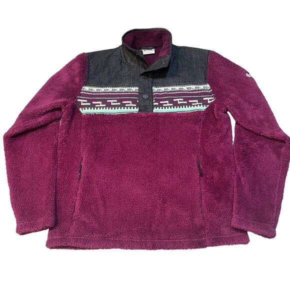 Spyder Wyre Aztec 1/2 Snap Pullover Jacket Mens Sz M Purple Raisin Fleece - Picture 1 of 14